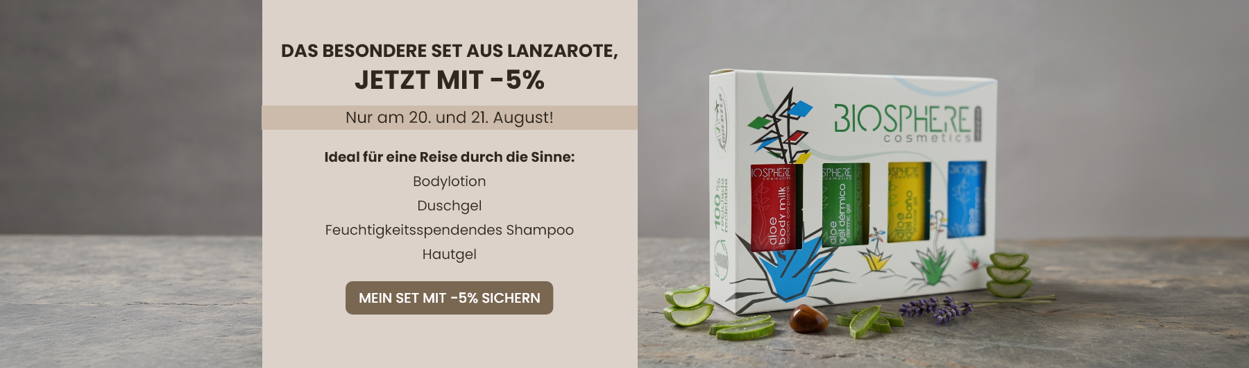 Nur 2 Tage: -5% auf das Aloe Vera Reiseset 