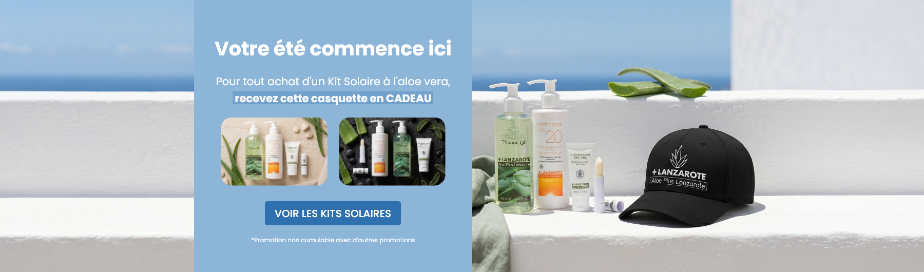 Pour tout achat d'un Kit Solaire à l'aloe vera, recevez cette casquette en CADEAU.