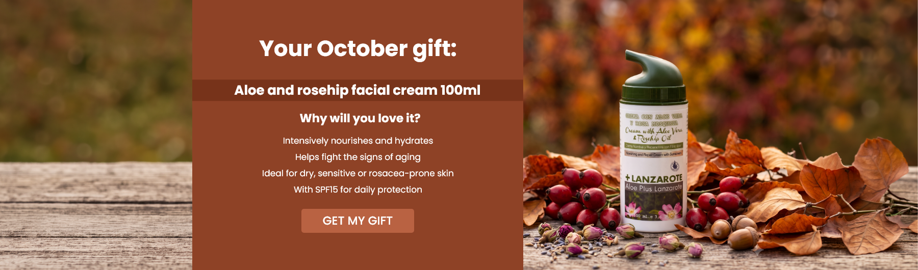 Your October gift: Aloe and rosehip facial cream 100ml. 