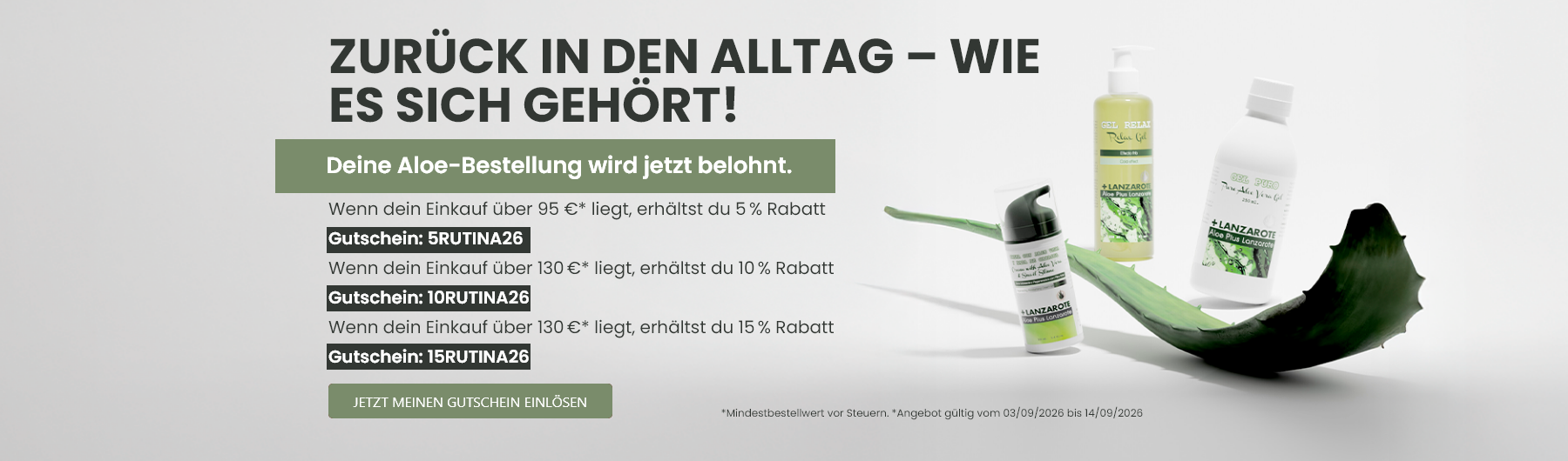 5 %, 10 % oder 15 % RABATT auf DEINE BESTELLUNG.